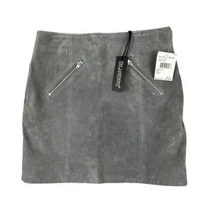 Blank NYC Womens Suede Leather Mini Skirt‎ Grey Soft Fog Size 24 73K-0361NO NWT